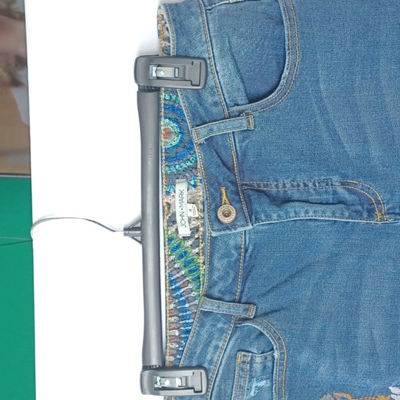 John Mark Floral Embroidered Jeans Raw Hem, 27" Inseam - Picture 2 of 9